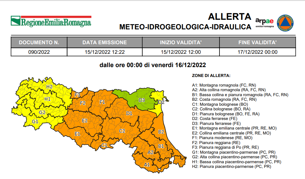 ALLERTA METEO ARANCIONE IDROGEOLOGICA-IDRAULICA 