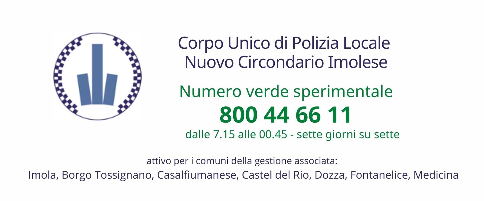 Corpo Unico di Polizia Locale: attivato il numero verde 800 44 66 11